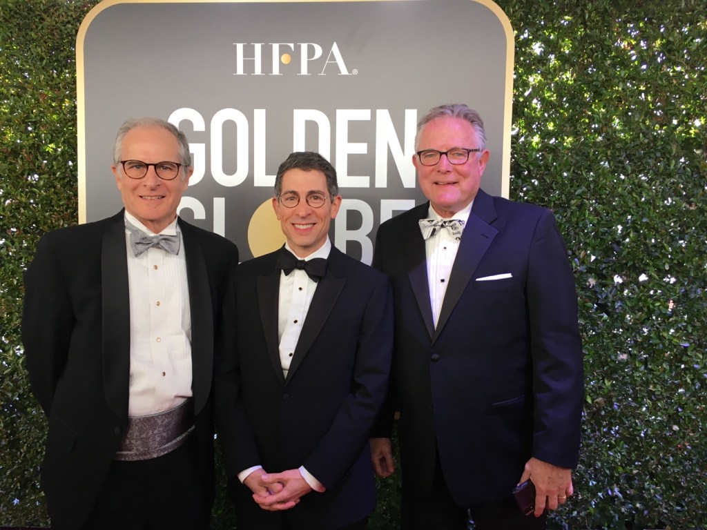 Reporters Committee Executive Director Bruce Brown, Reporters Committee Chairman David Boardman and David Sassoon, founder and publisher of InsideClimate News, pose at the 2019 Golden Globe Awards. The Reporters Committee for Freedom of the Press and InsideClimate News will receive a $1 Million grant from the Hollywood Foreign Press Association.