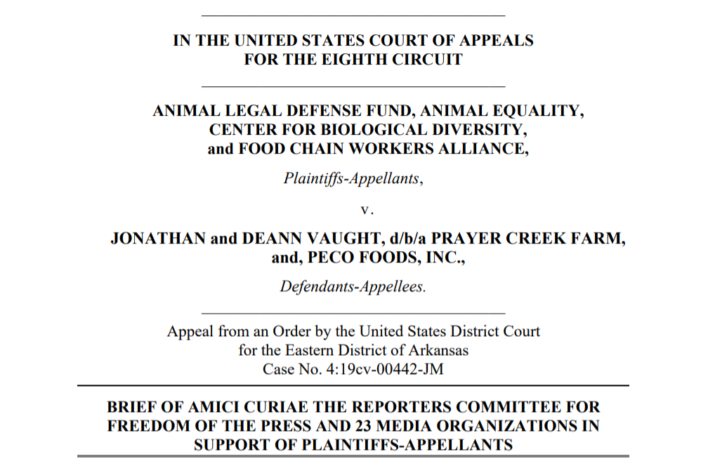 Reporters Committee amicus brief in Animal Legal Defense Fund v. Vaught