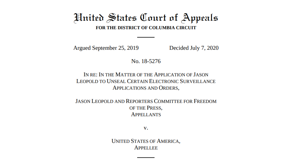 Screenshot of cover page of DC Circuit ruling in Leopold case