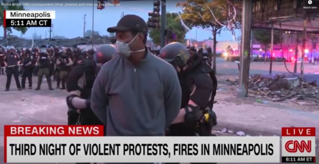 CNN screenshot of journalist being arrested during Minneapolis protests