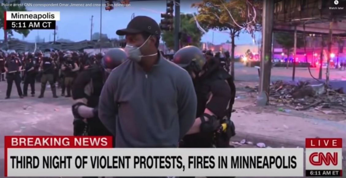 CNN screenshot of journalist being arrested during Minneapolis protests