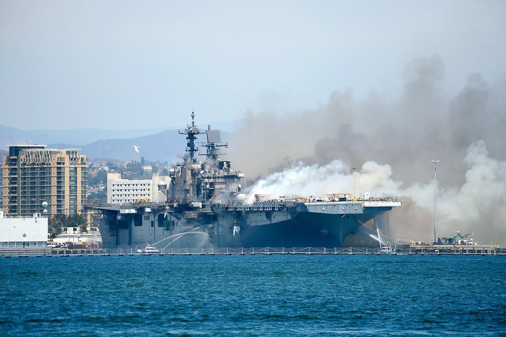 Photo of USS Bonhomme Richard on fire