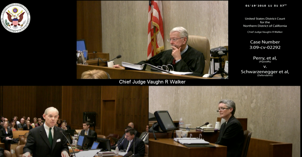 Screenshot of video showing 2010 bench trial in Perry v. Schwarzenegger