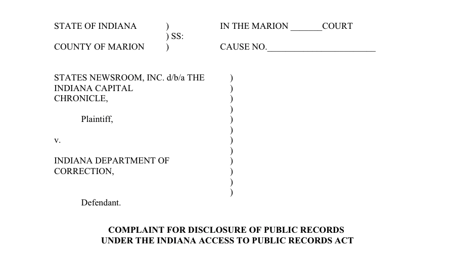 Indiana Capital Chronicle sues state Department of Correction for ...