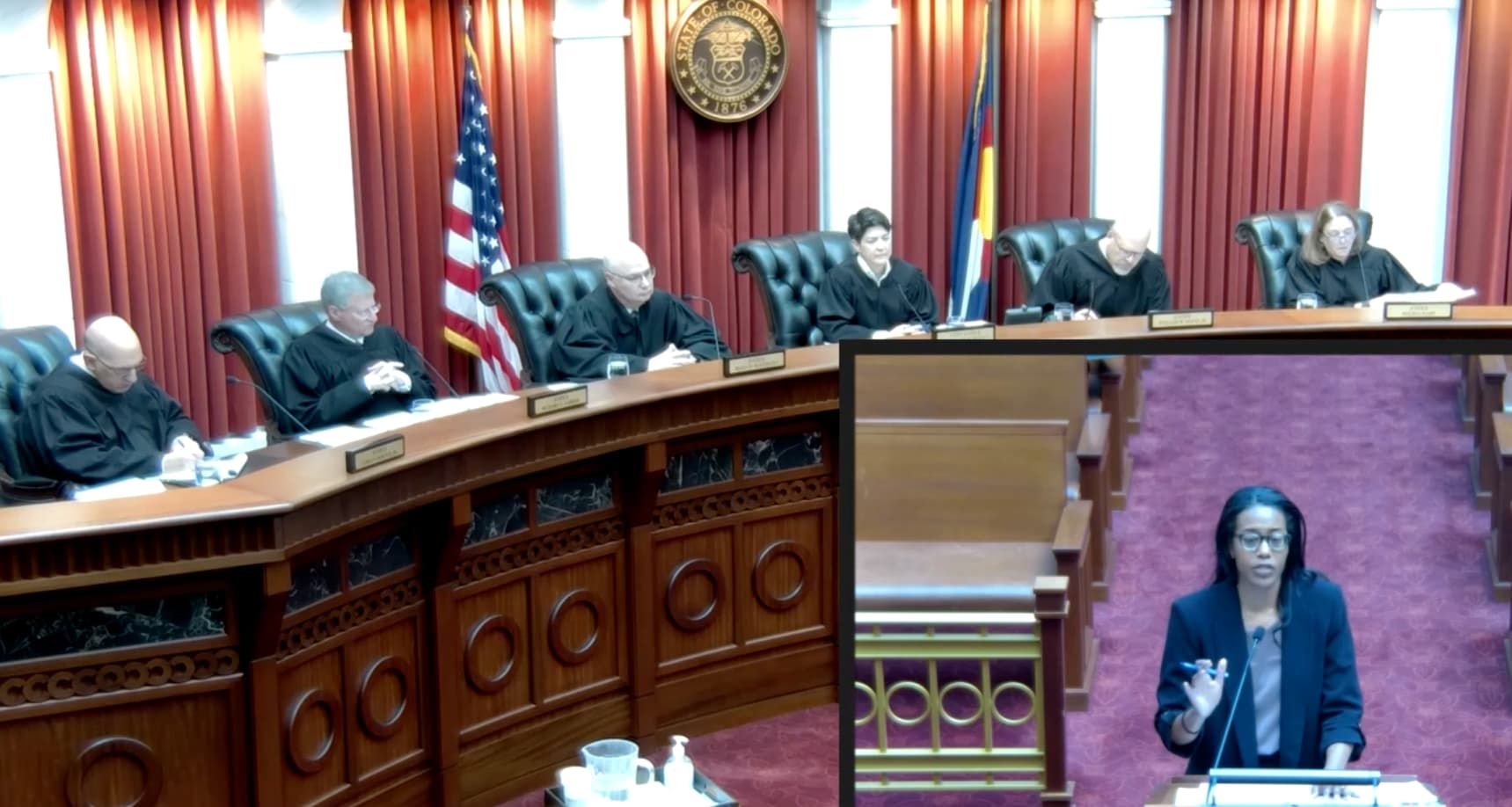 Rachael Johnson, the Reporters Committee's Local Legal Initiative attorney for Colorado, argues before the Colorado Supreme Court on May 14, 2025.