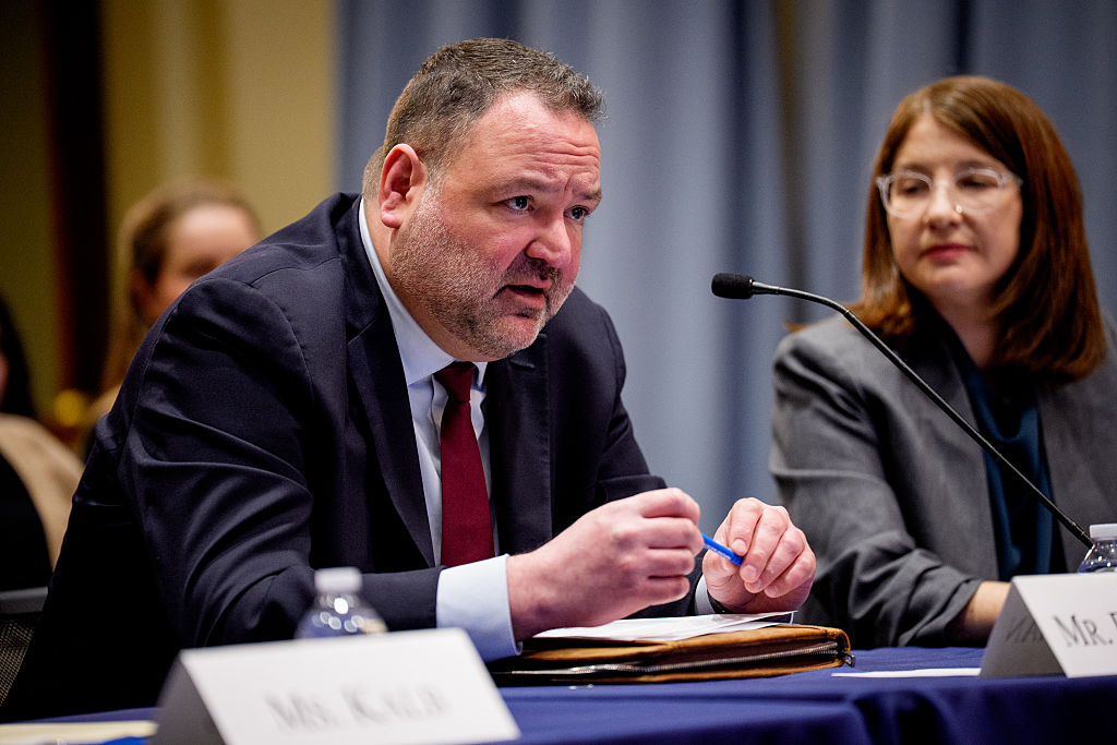 Reporters Committee for Freedom of Press Vice President of Policy Gabe Rotman (L) speaks during a hearing on Capitol Hill.