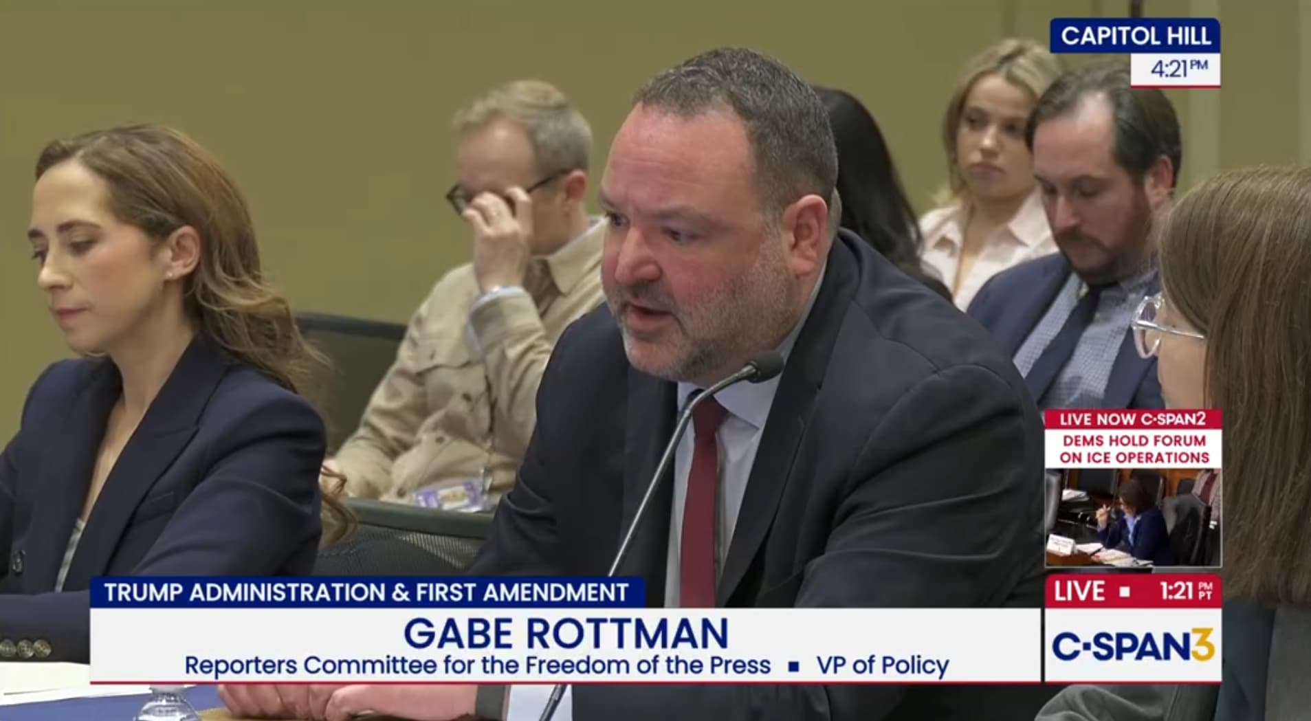 Gabe Rottman, the Reporters Committee's vice president of policy, testifies before the U.S. House Judiciary Committee’s Democratic members on Feb. 23, 2026.