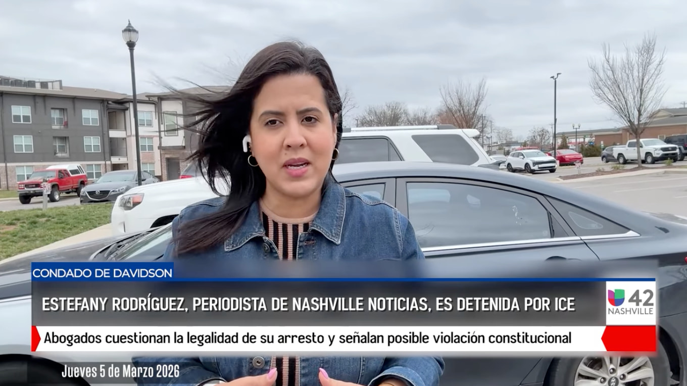 A screenshot taken from a Nashville Noticias broadcast shows reporter Estefany Maria Rodriguez Florez, who was arrested by ICE on March 4, 2026.