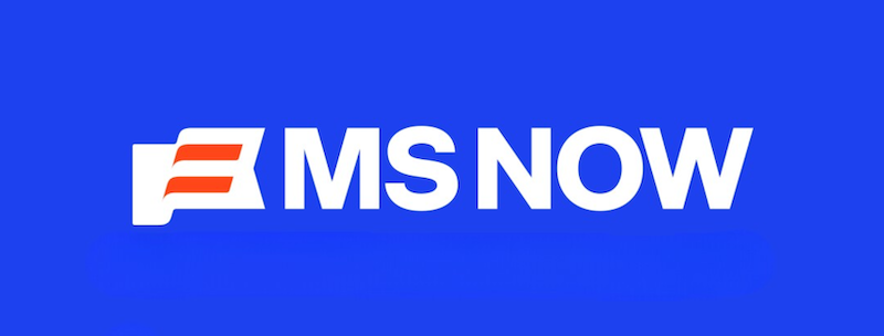 A blue logo with a red and white flag icon for MS NOW.