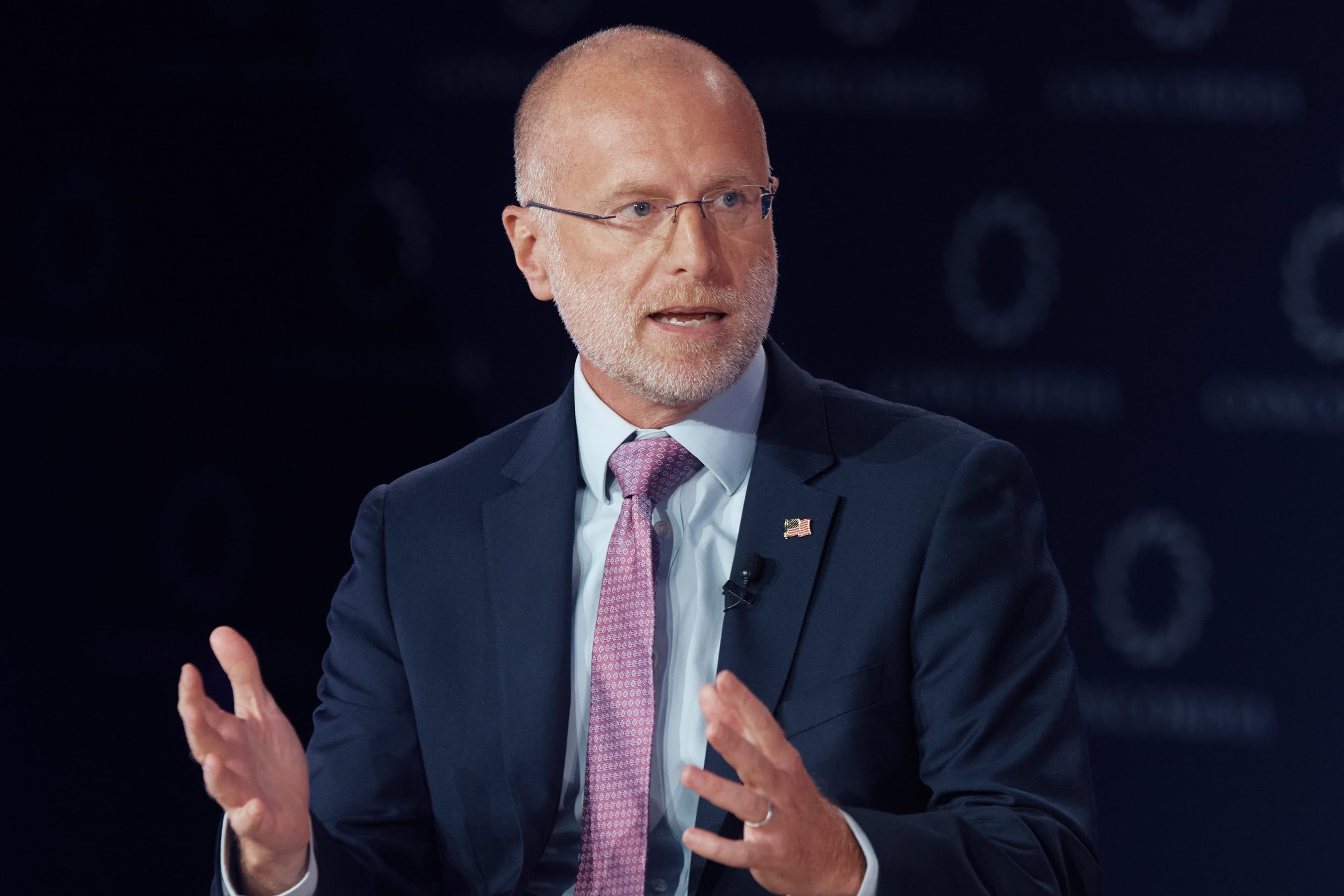 Federal Communications Commission Chairman Brendan Carr speaks during the Concordia Annual Summit in New York, Sept. 22, 2025. (AP Photo/Andres Kudacki)