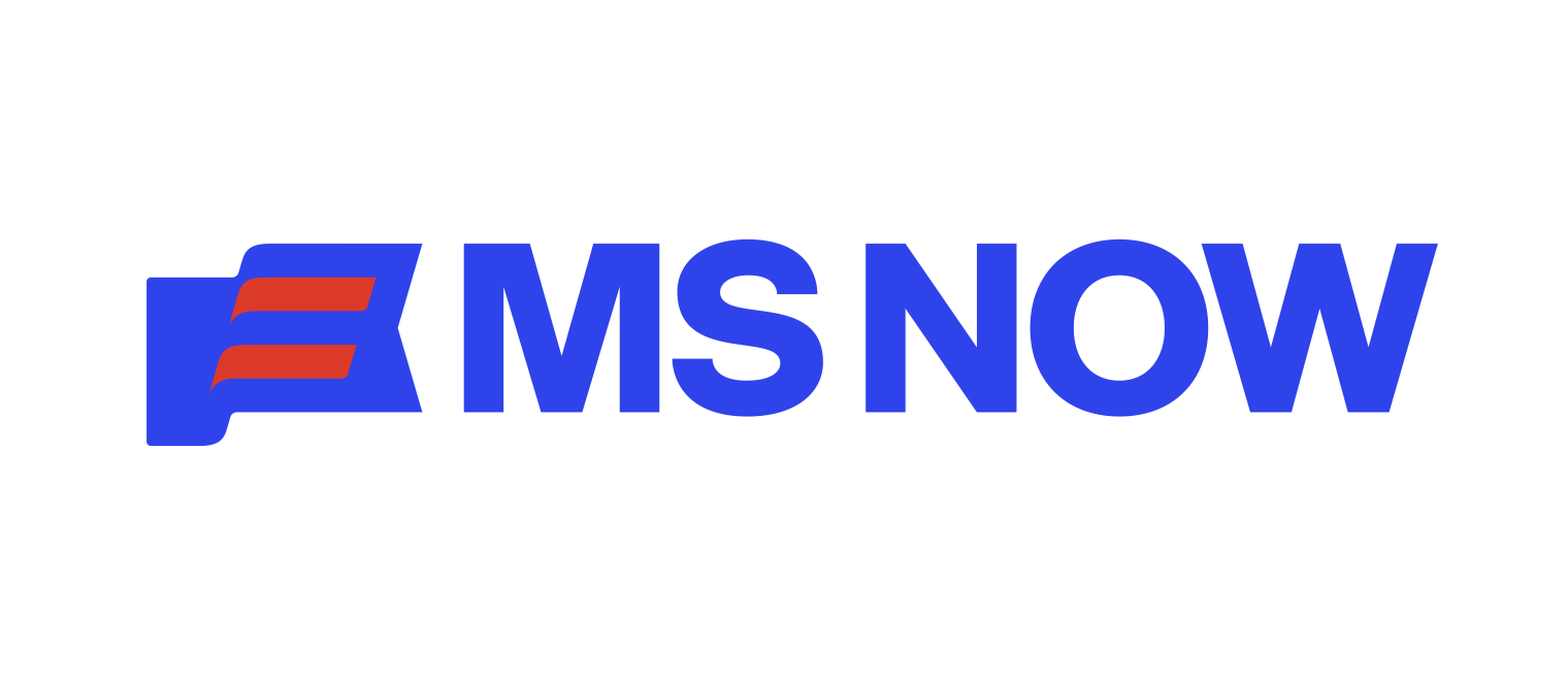 Blue text reading MS NOW on a white background with a blue and red flag icon