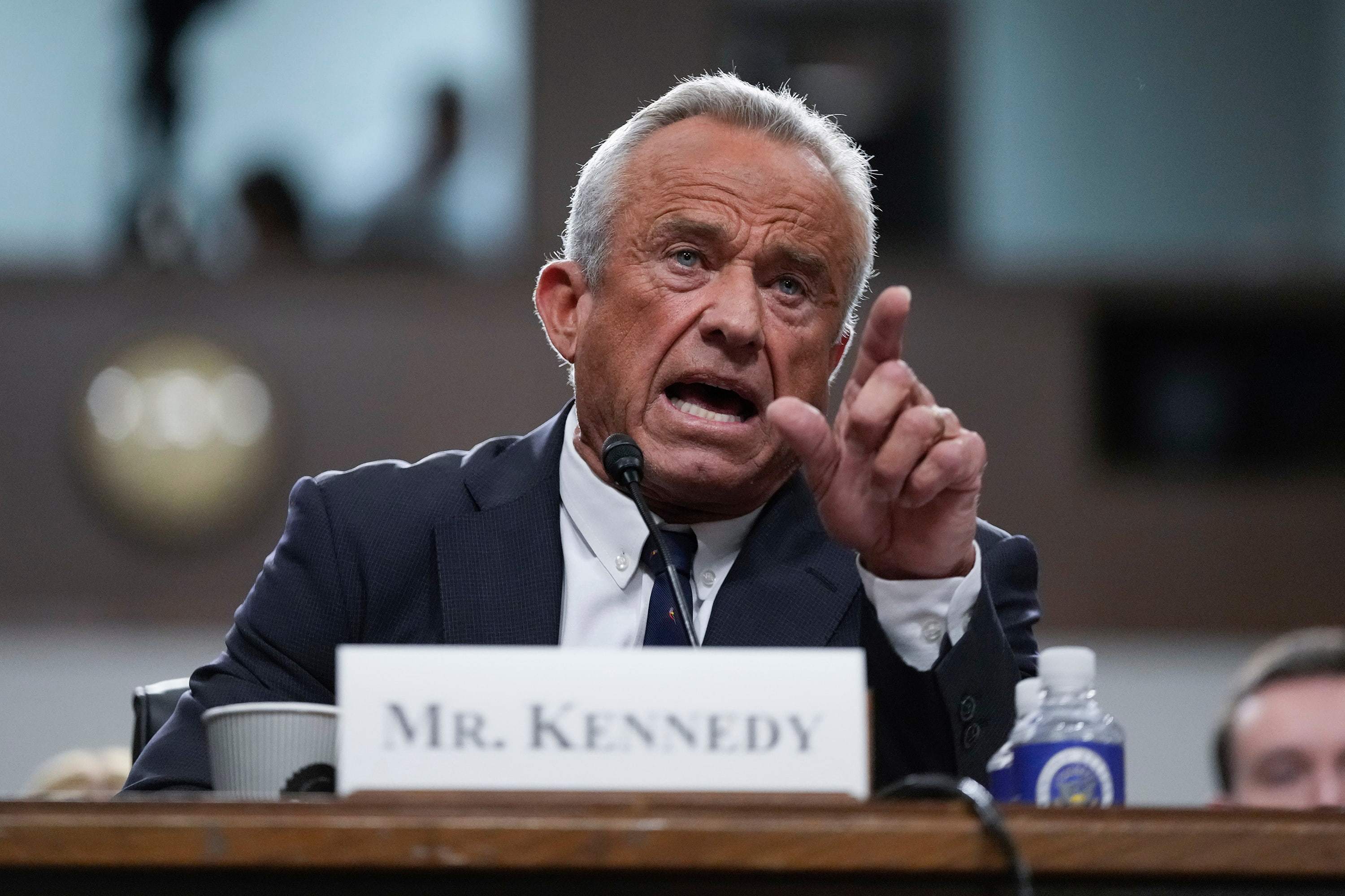 Robert F. Kennedy Jr., President Donald Trump's choice to be Secretary of Health and Human Services, appears before the Senate Finance Committee for his confirmation hearing, at the Capitol in Washington, D.C., Jan. 29, 2025. (AP Photo/Ben Curtis)