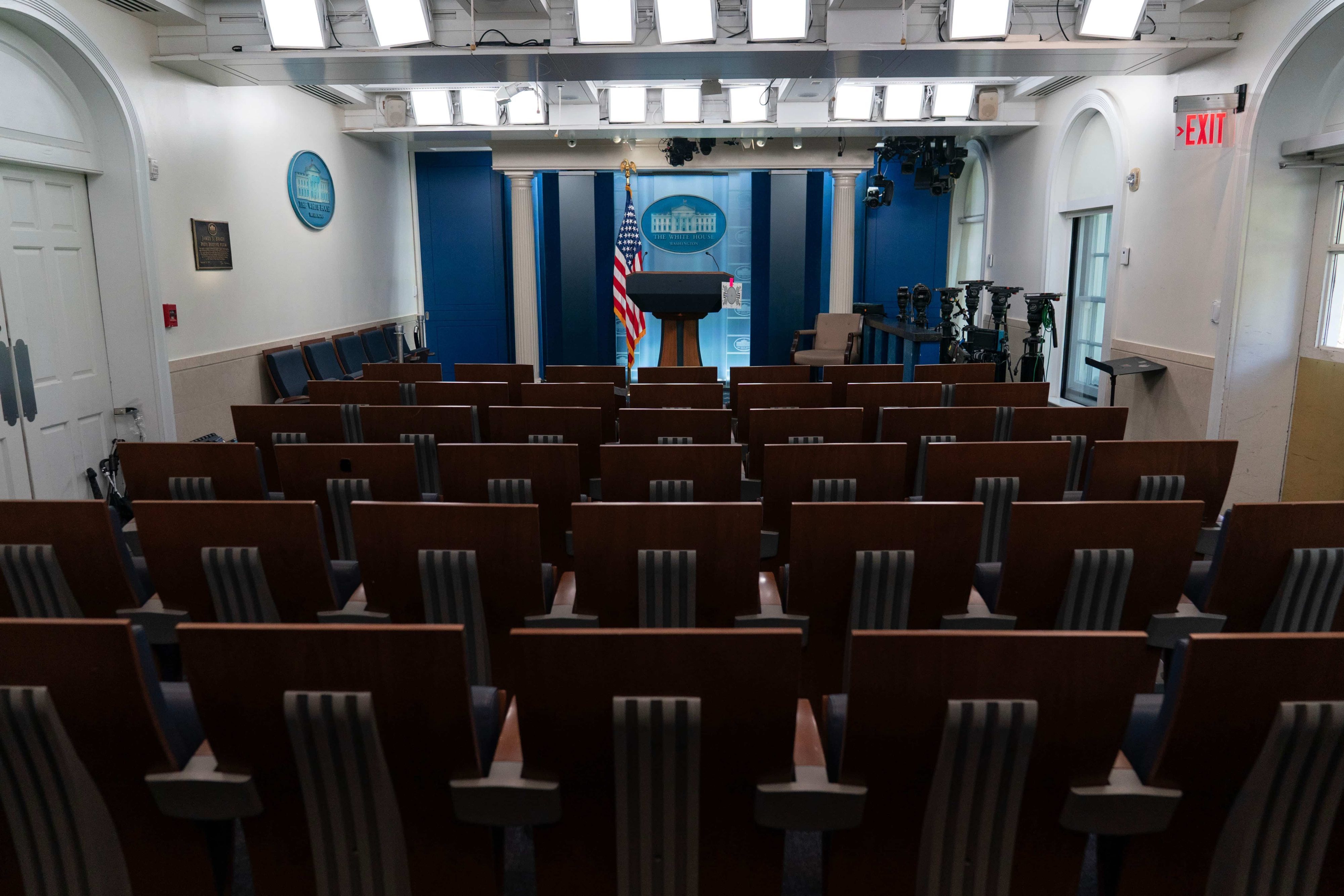 The James Brady Press Briefing Room is seen at the White House, Saturday, Sept. 19, 2026, in Washington, D.C. (AP Photo/Jose Luis Magana)